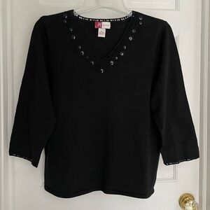 Black cotton top with embroidery and florals by JM Collection size XL